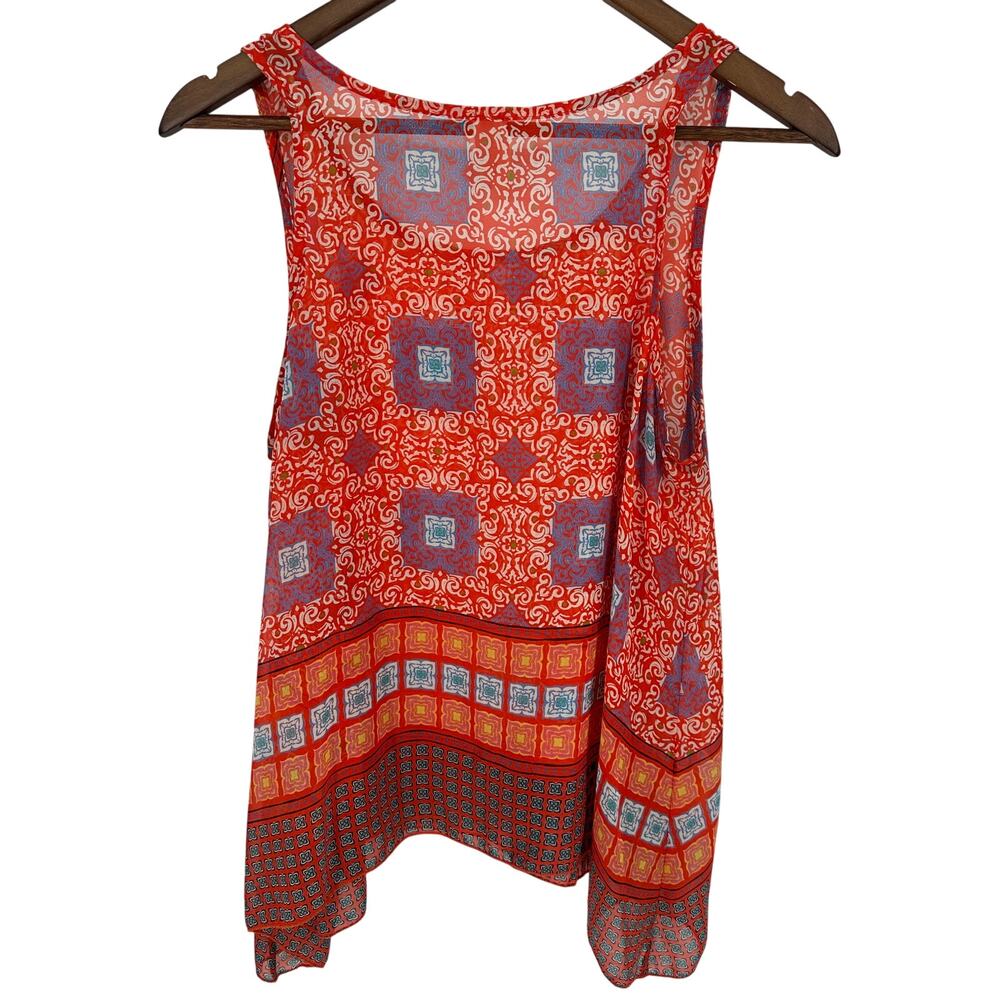 R. Rouge Womens Large Colorful Sheer Tank Top Vibrant Color Block - Picture 2 of 6